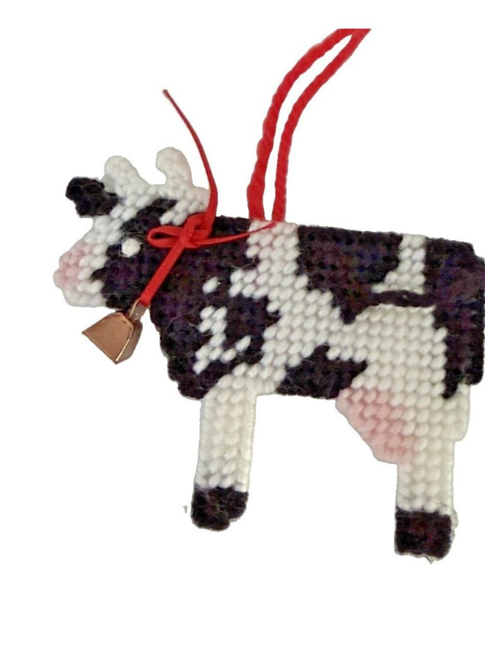 Handmade Plastic Canvas Cow Christmas Ornament Farmhouse Country Cottage Holiday